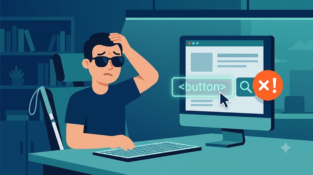 Ilustrasi pria bingung melihat monitor