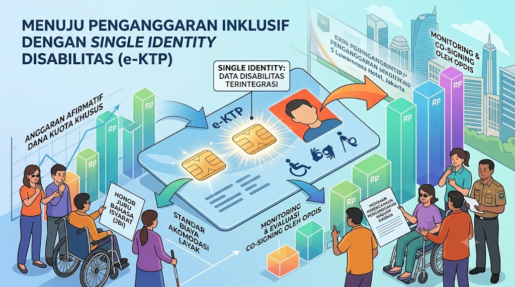 Gambar ilustrasi e-KTP dan penyandang disabilitas